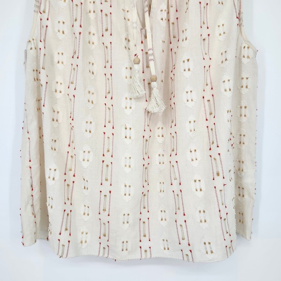 Faherty Sunburst Dobby Skyler Blouse Womens Medium Earthy Whimsy Dainty Tassel - Picture 4 of 10